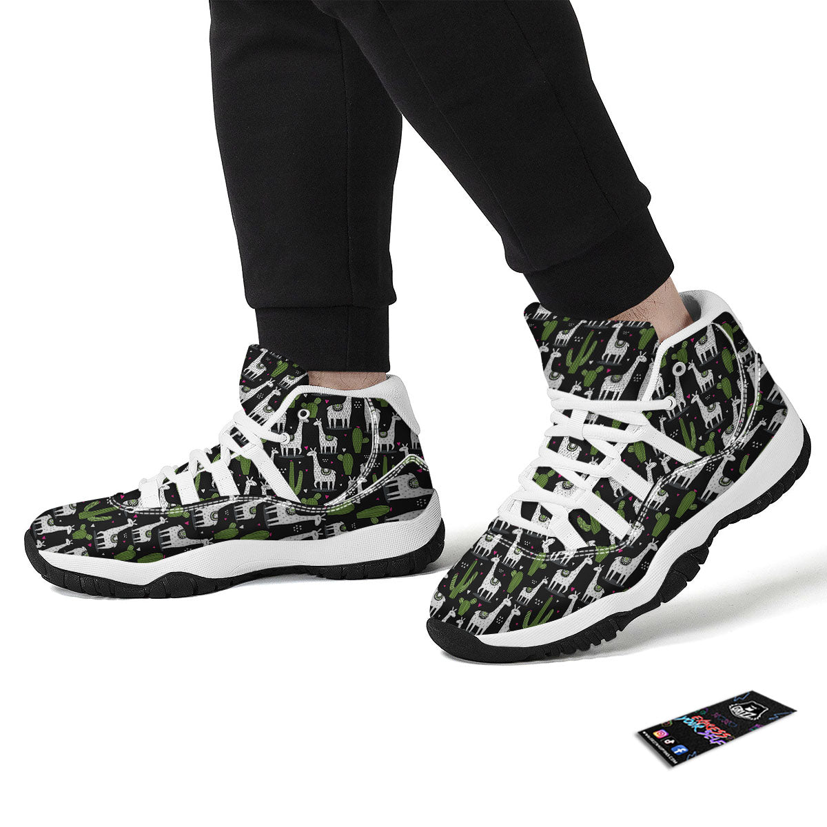 Llama And Cactus Print Pattern White Bball Shoes-grizzshop