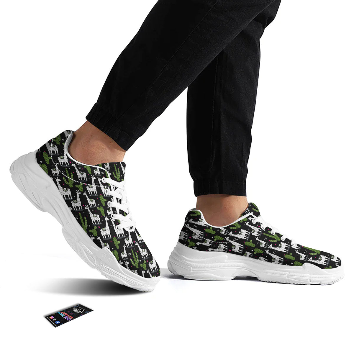 Llama And Cactus Print Pattern White Chunky Shoes-grizzshop