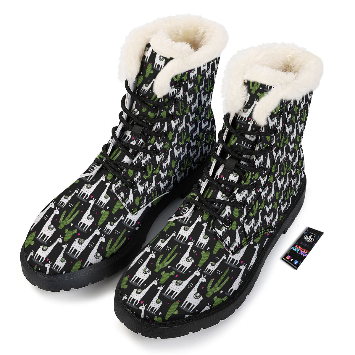 Llama And Cactus Print Pattern Winter Boots-grizzshop