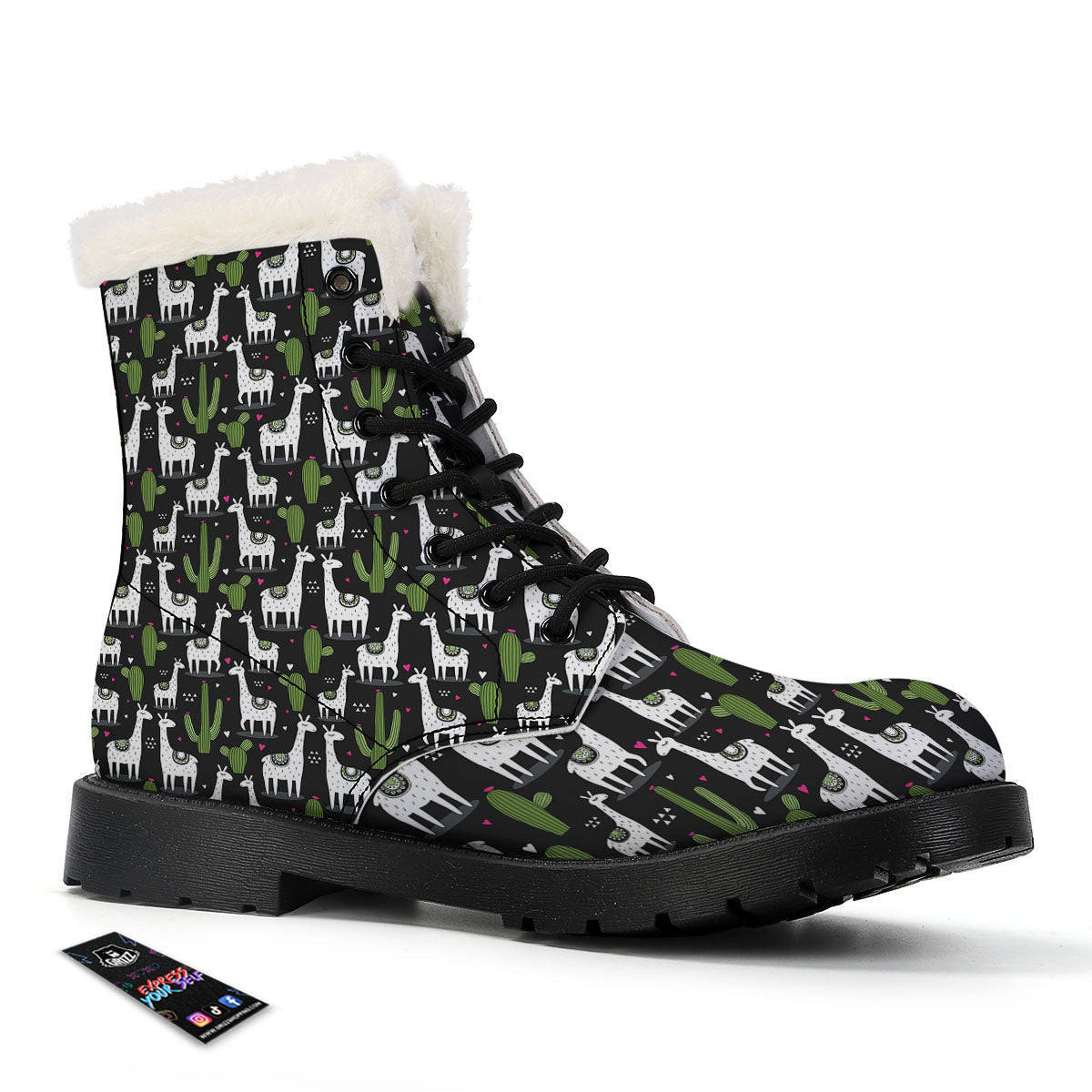 Llama And Cactus Print Pattern Winter Boots-grizzshop