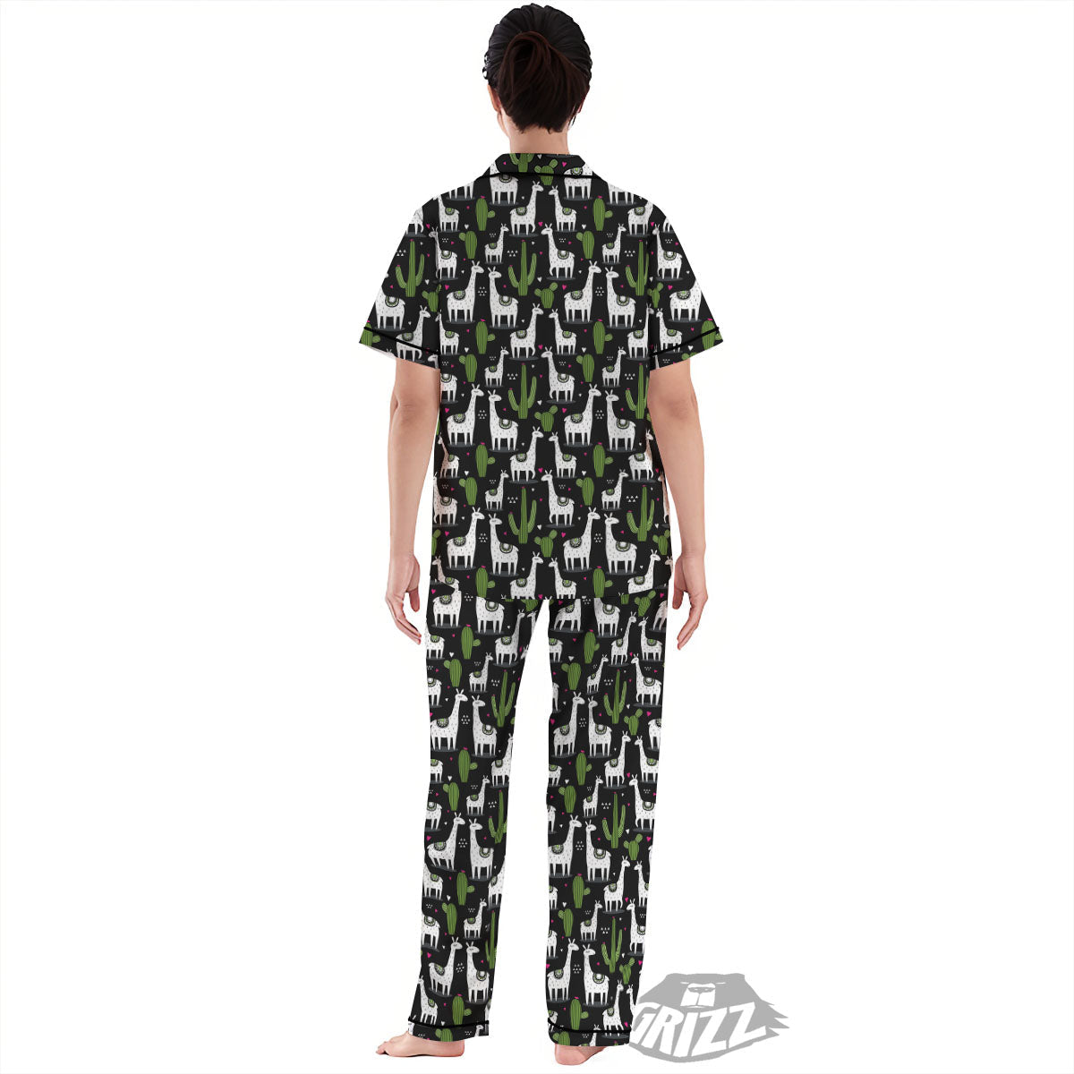 Llama And Cactus Print Pattern Women's Pajamas Set-grizzshop