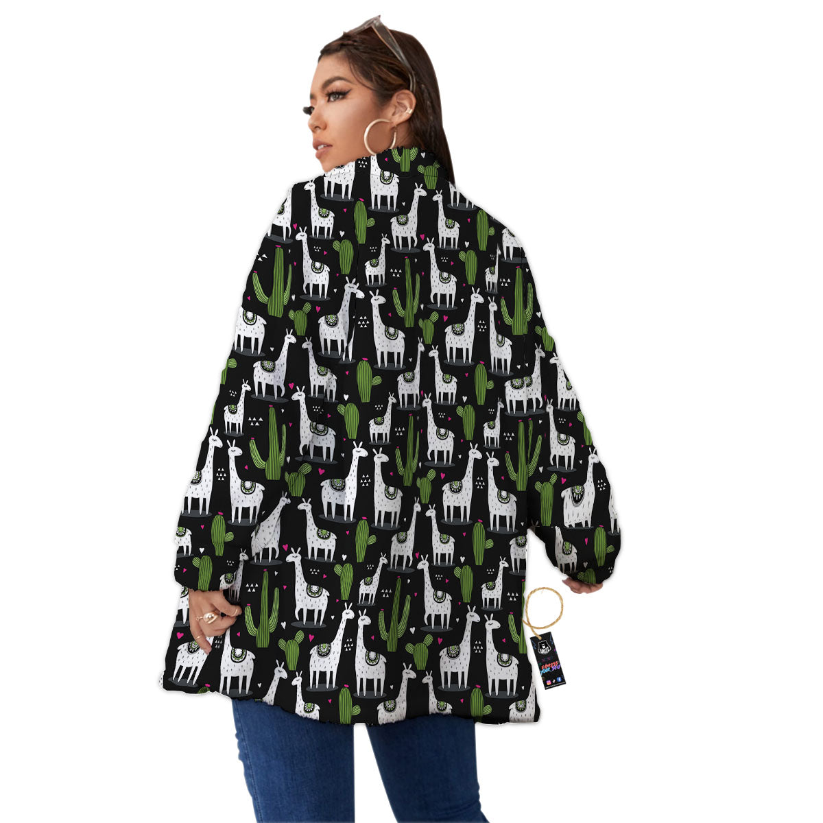 Llama And Cactus Print Pattern Women's Sherpa Jacket-grizzshop
