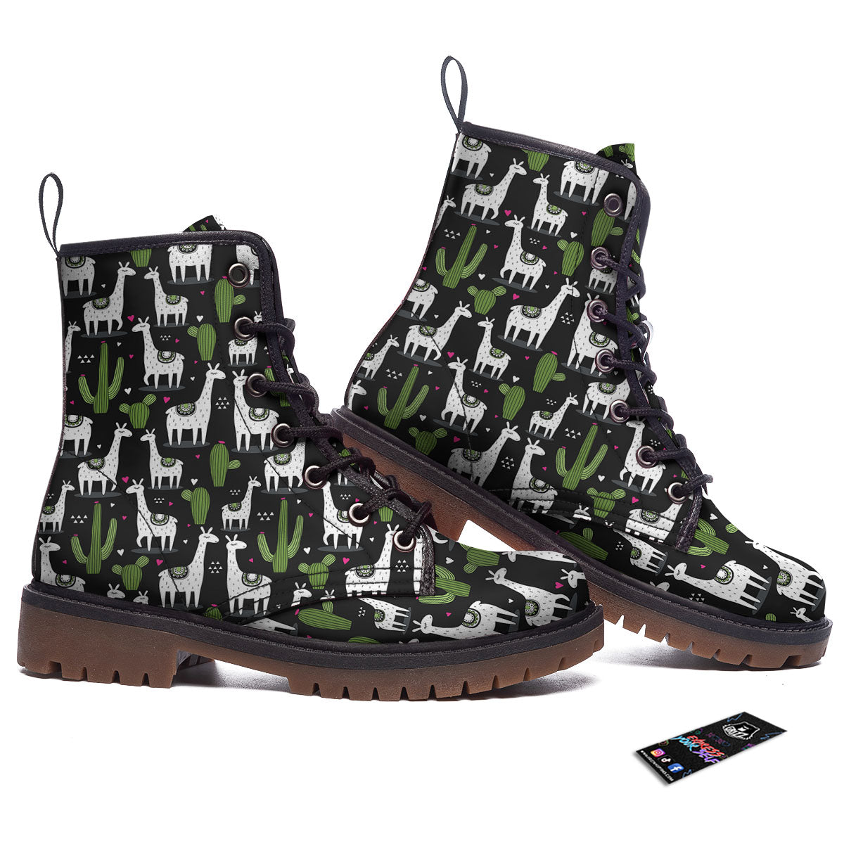 Llama And Cactus Print Pattern Work Boots-grizzshop