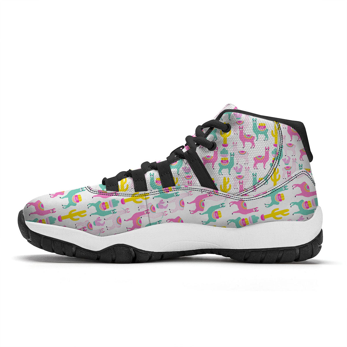 Llama And Cartoon Cactus Print Pattern Black Bball Shoes-grizzshop