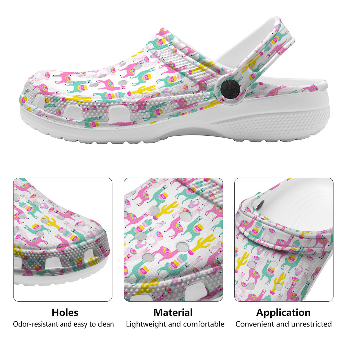 Llama And Cartoon Cactus Print Pattern Clog-grizzshop