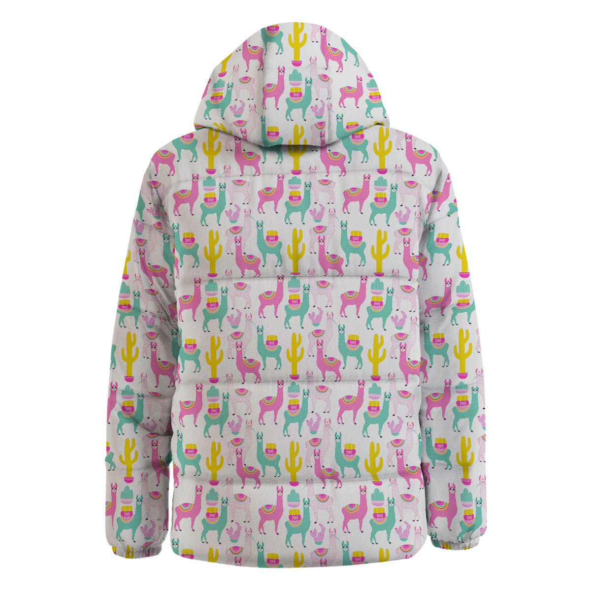 Llama And Cartoon Cactus Print Pattern Down Jacket-grizzshop