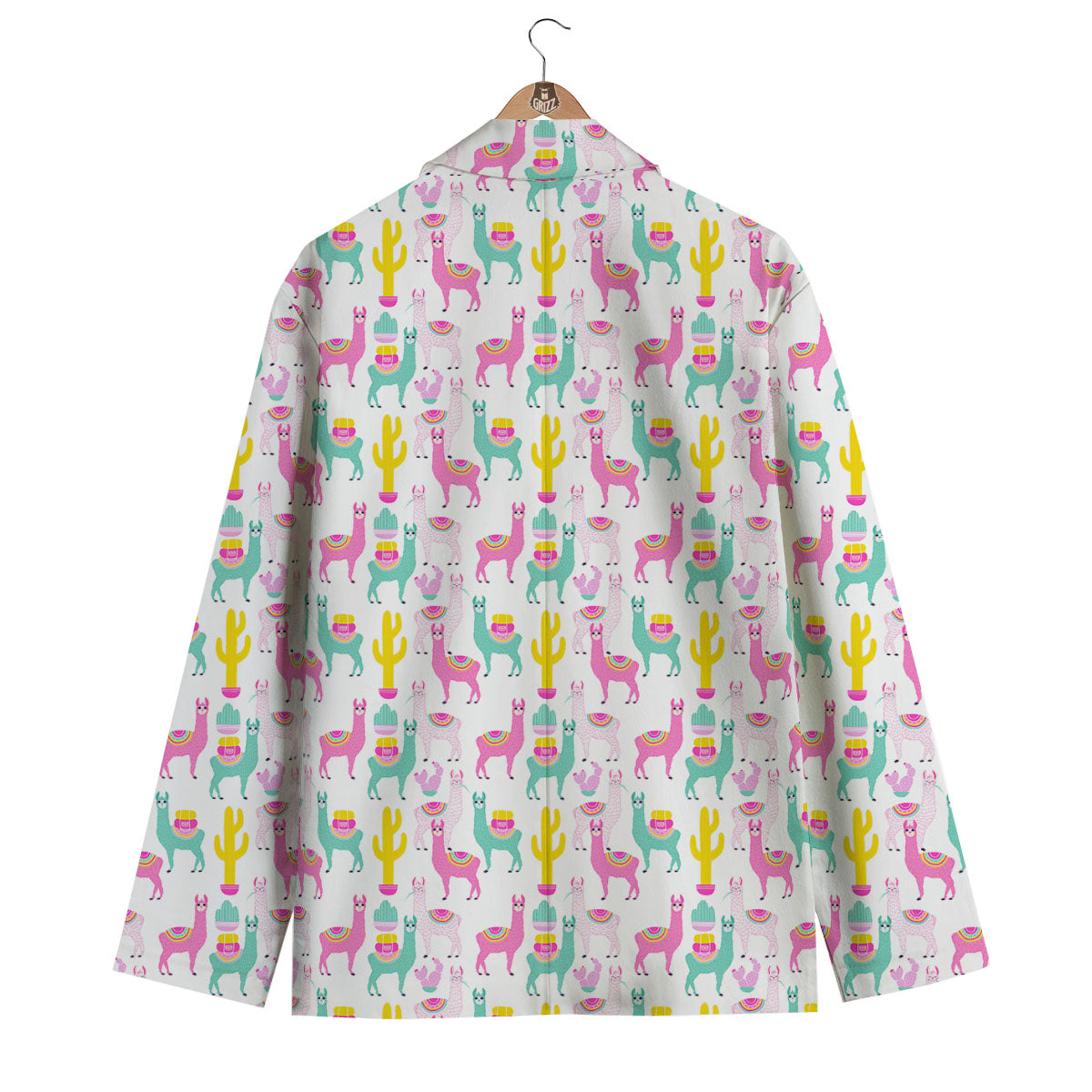 Llama And Cartoon Cactus Print Pattern Men's Blazer-grizzshop