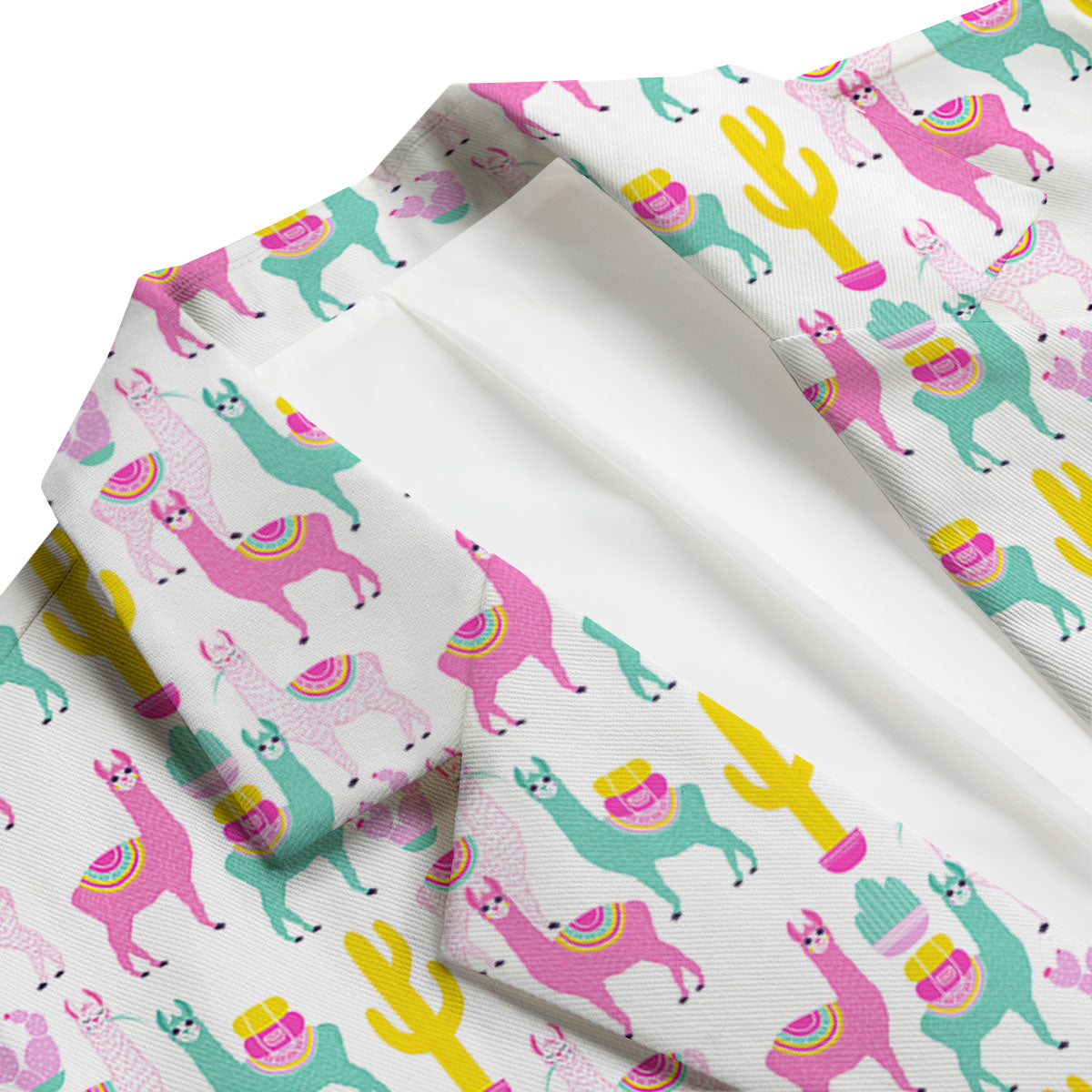 Llama And Cartoon Cactus Print Pattern Men's Blazer-grizzshop
