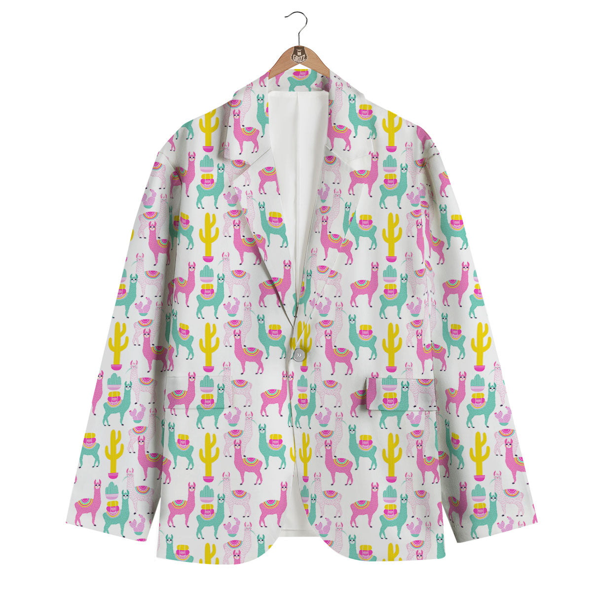 Llama And Cartoon Cactus Print Pattern Men's Blazer-grizzshop