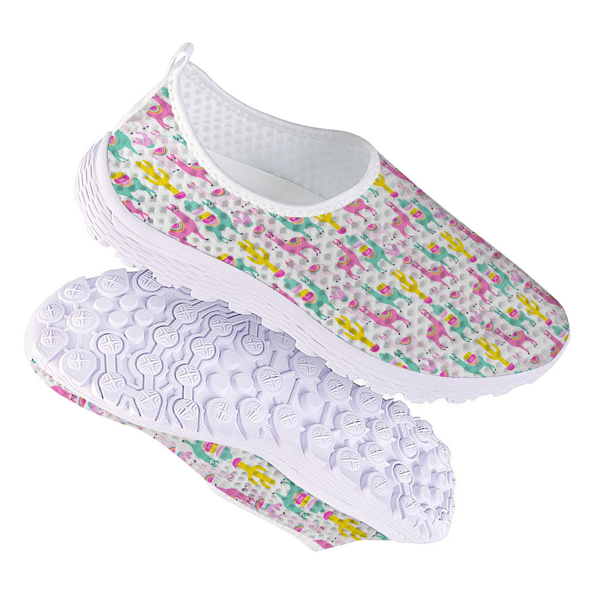 Llama And Cartoon Cactus Print Pattern Nurse Shoes-grizzshop