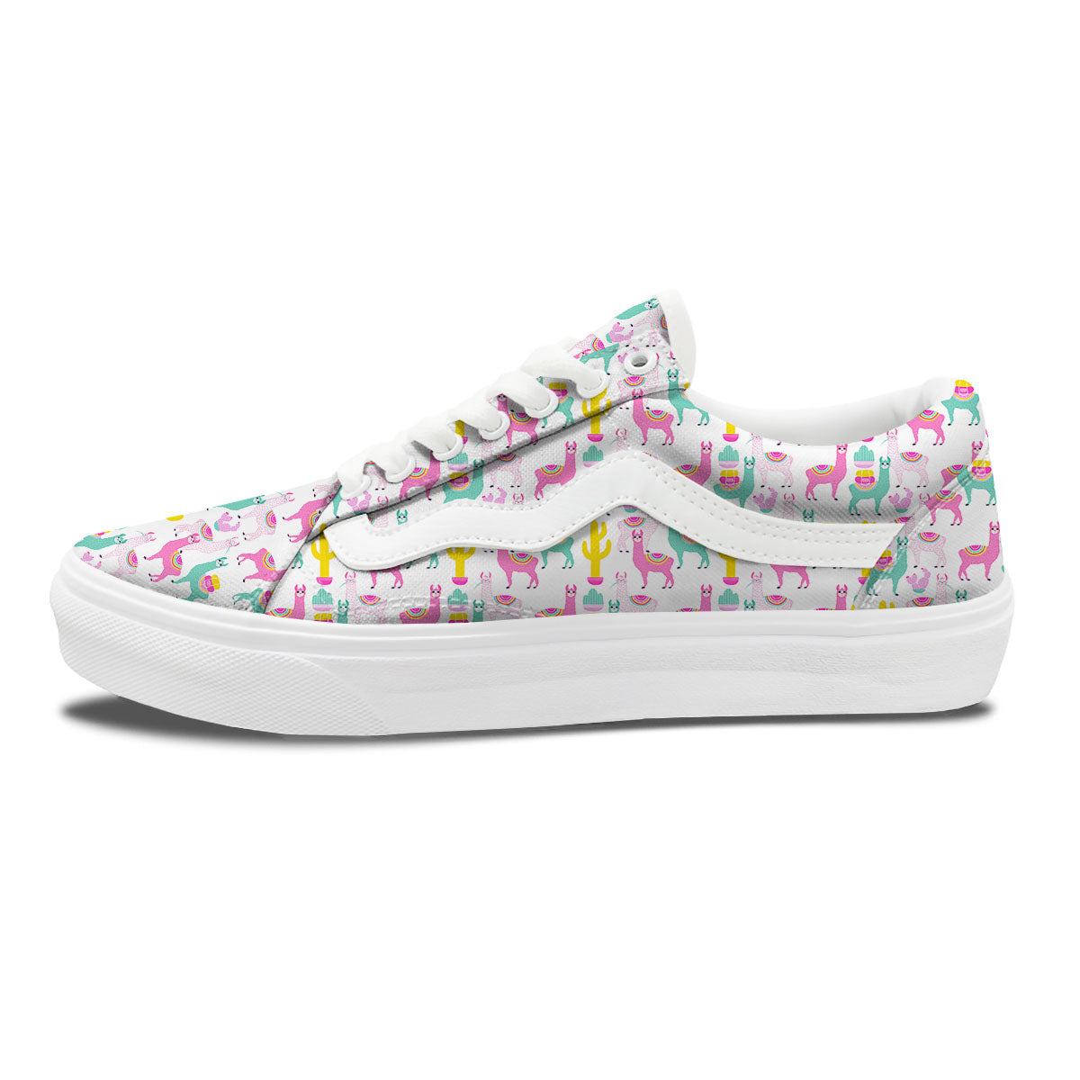 Llama And Cartoon Cactus Print Pattern Skate Shoes-grizzshop