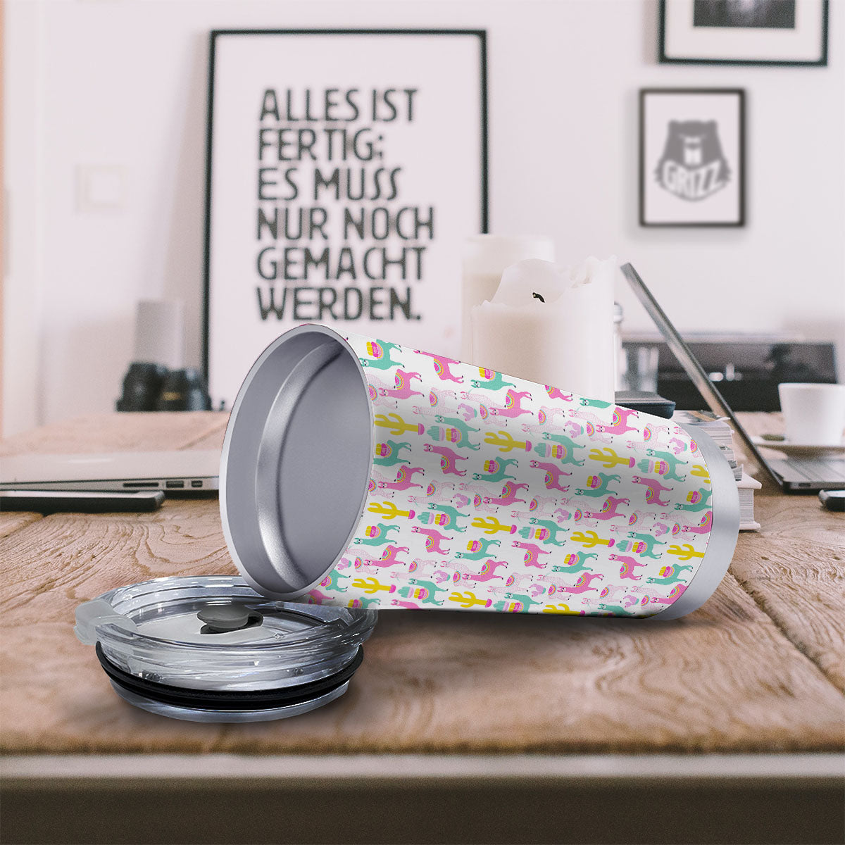 Llama And Cartoon Cactus Print Pattern Tumbler-grizzshop