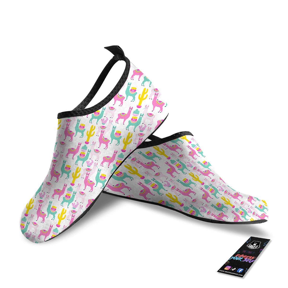 Llama And Cartoon Cactus Print Pattern Water Shoes-grizzshop