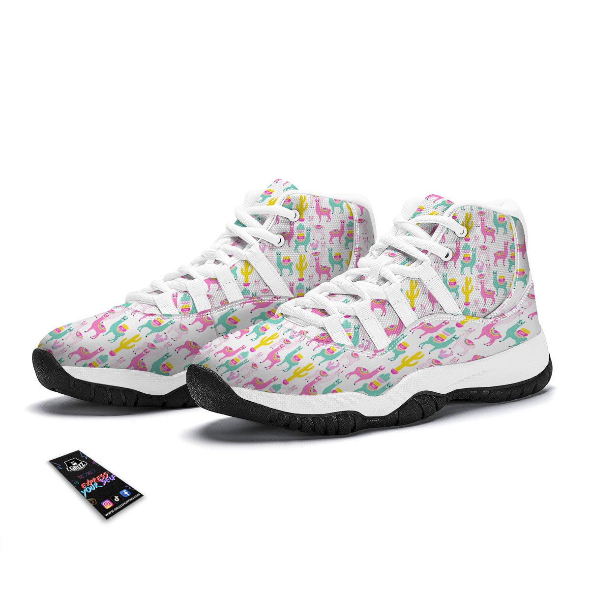 Llama And Cartoon Cactus Print Pattern White Bball Shoes-grizzshop