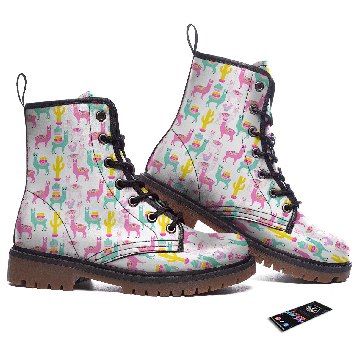 Llama And Cartoon Cactus Print Pattern Work Boots-grizzshop