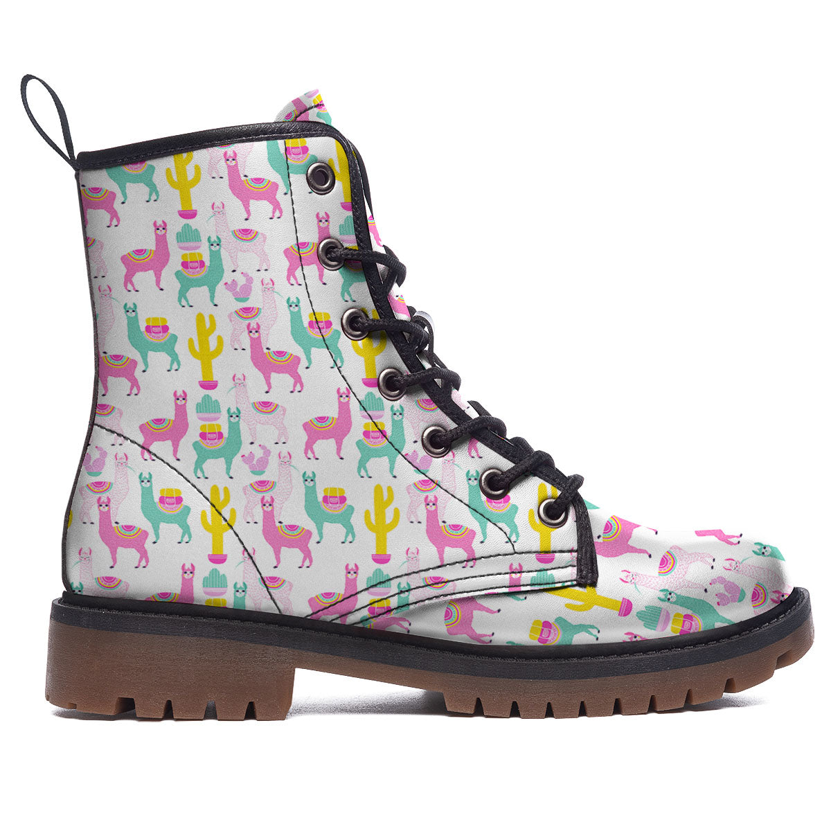 Llama And Cartoon Cactus Print Pattern Work Boots-grizzshop