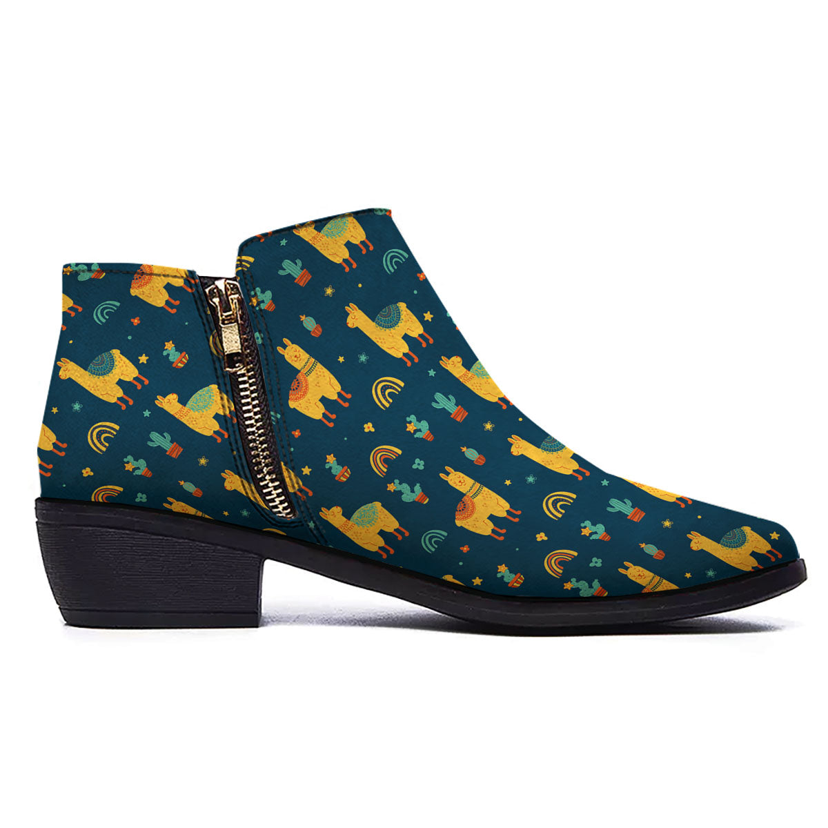 Llama And Cute Cactus Print Pattern Ankle Boots-grizzshop
