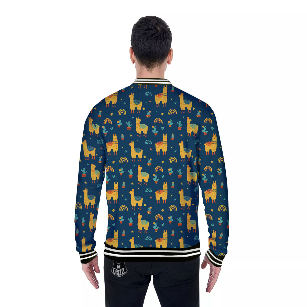 Llama And Cute Cactus Print Pattern Baseball Jacket-grizzshop