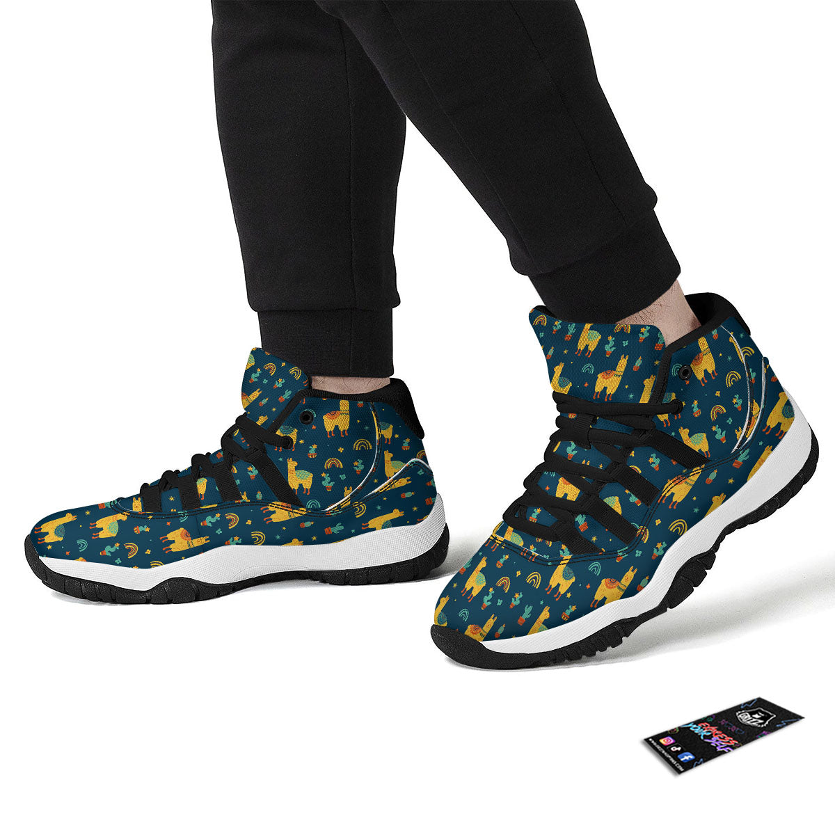 Llama And Cute Cactus Print Pattern Black Bball Shoes-grizzshop