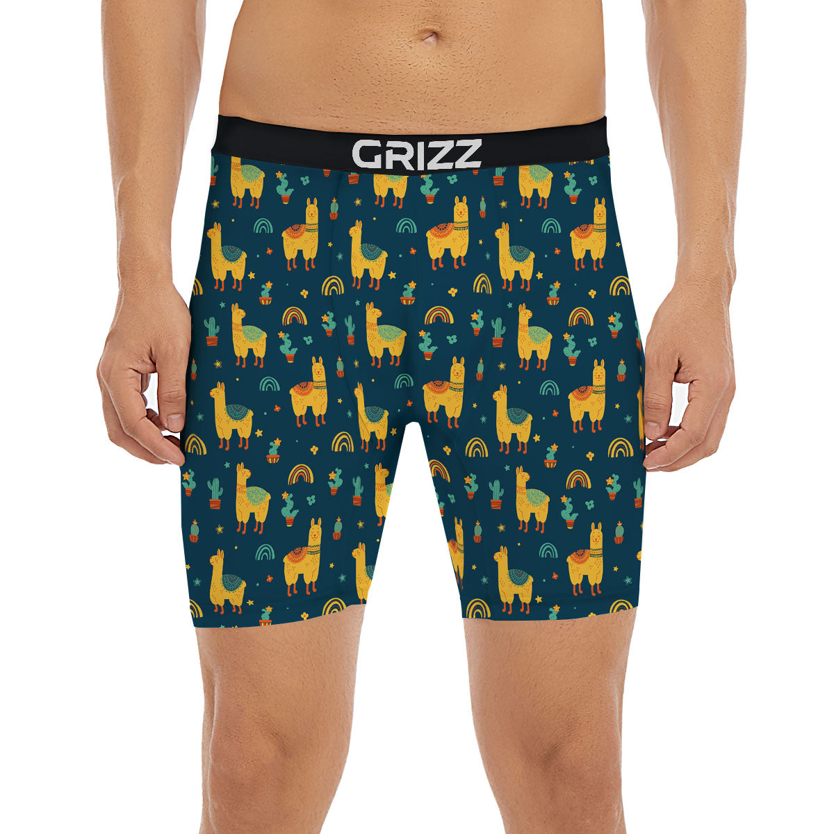 Llama And Cute Cactus Print Pattern Boxer Briefs-grizzshop