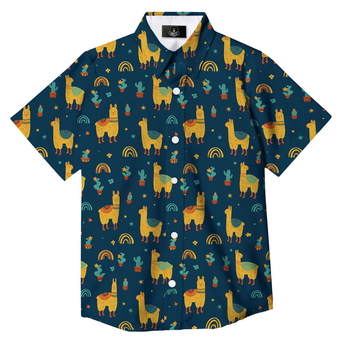 Llama And Cute Cactus Print Pattern Button Up Shirt-grizzshop