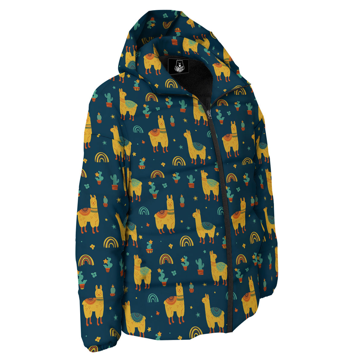 Llama And Cute Cactus Print Pattern Down Jacket-grizzshop