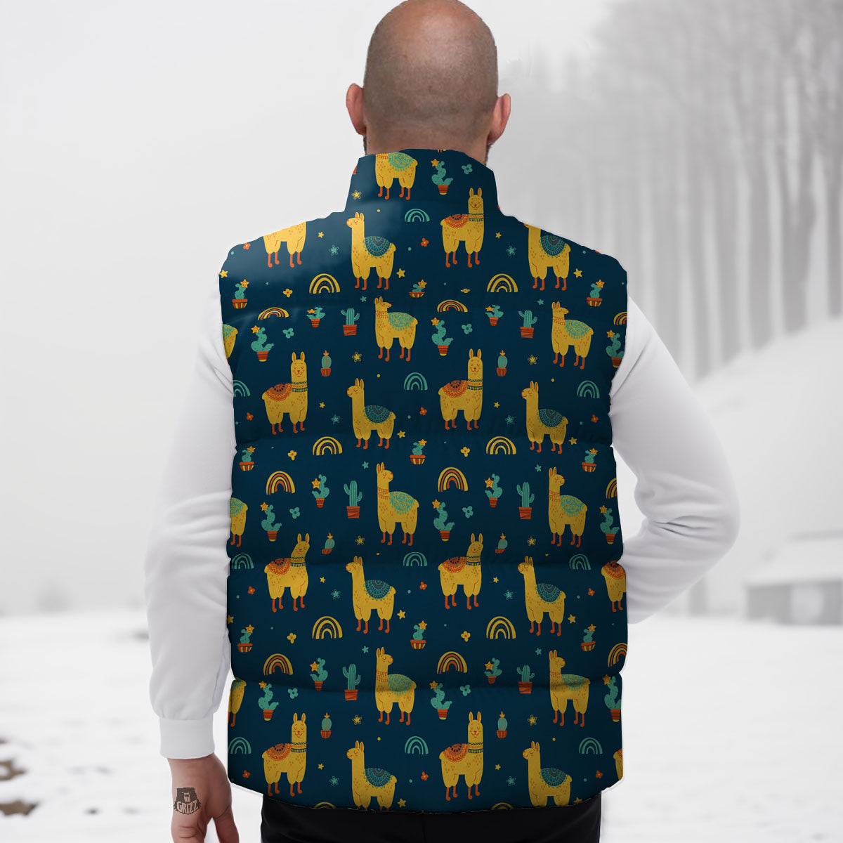 Llama And Cute Cactus Print Pattern Down Vest-grizzshop