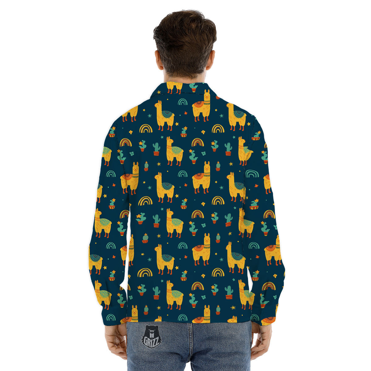 Llama And Cute Cactus Print Pattern Men's Dress Shirts-grizzshop