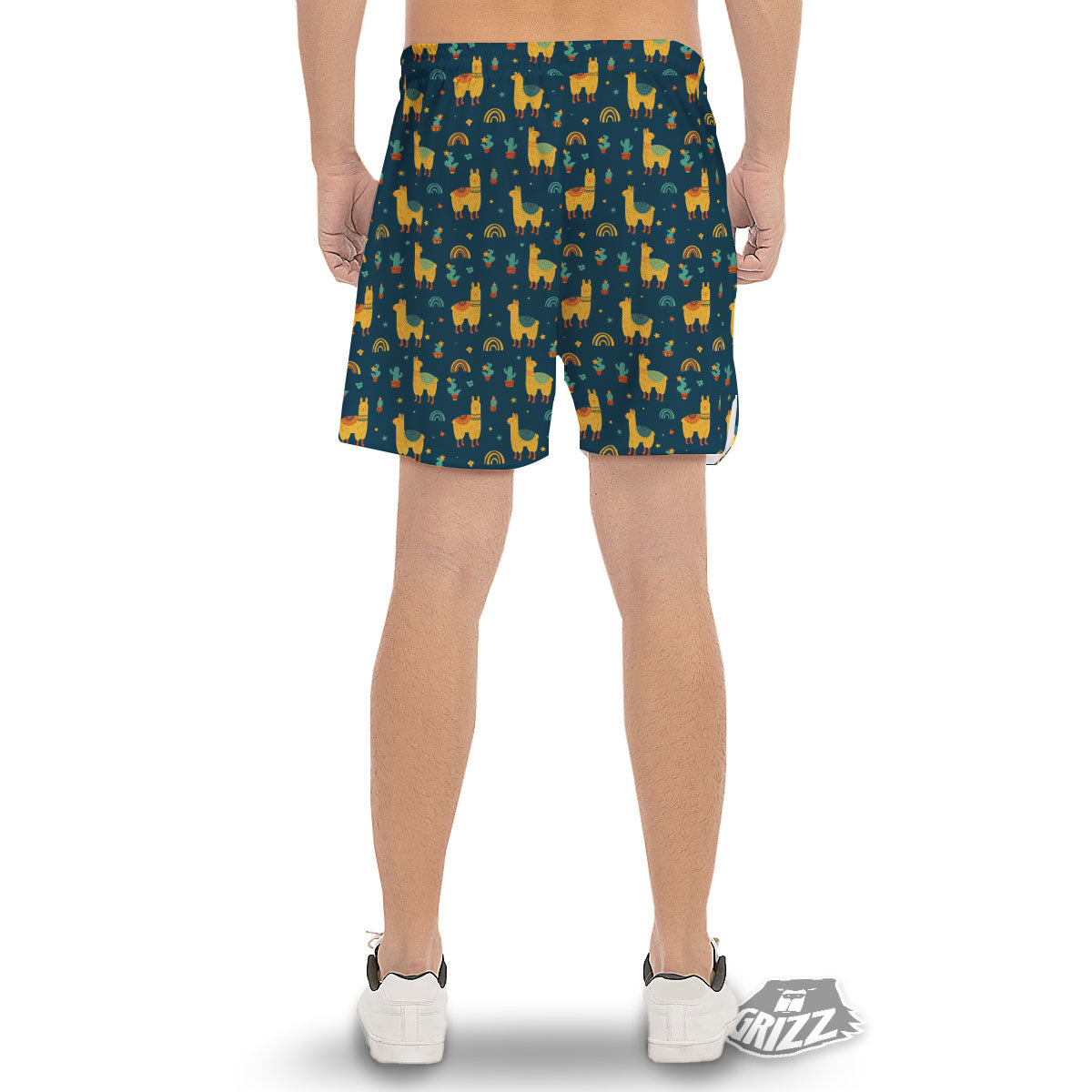 Llama And Cute Cactus Print Pattern Men's Gym Shorts-grizzshop