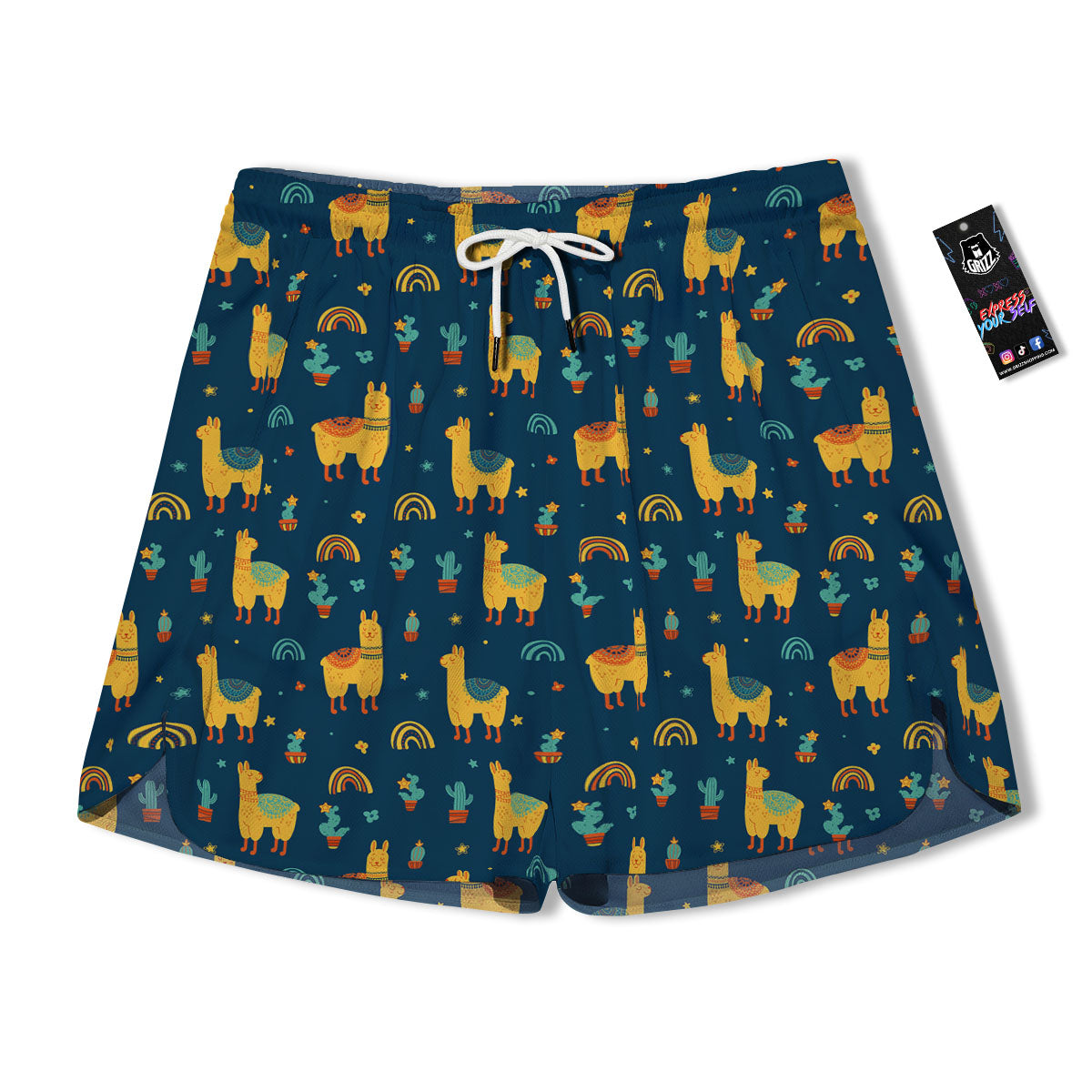 Llama And Cute Cactus Print Pattern Men's Running Shorts-grizzshop