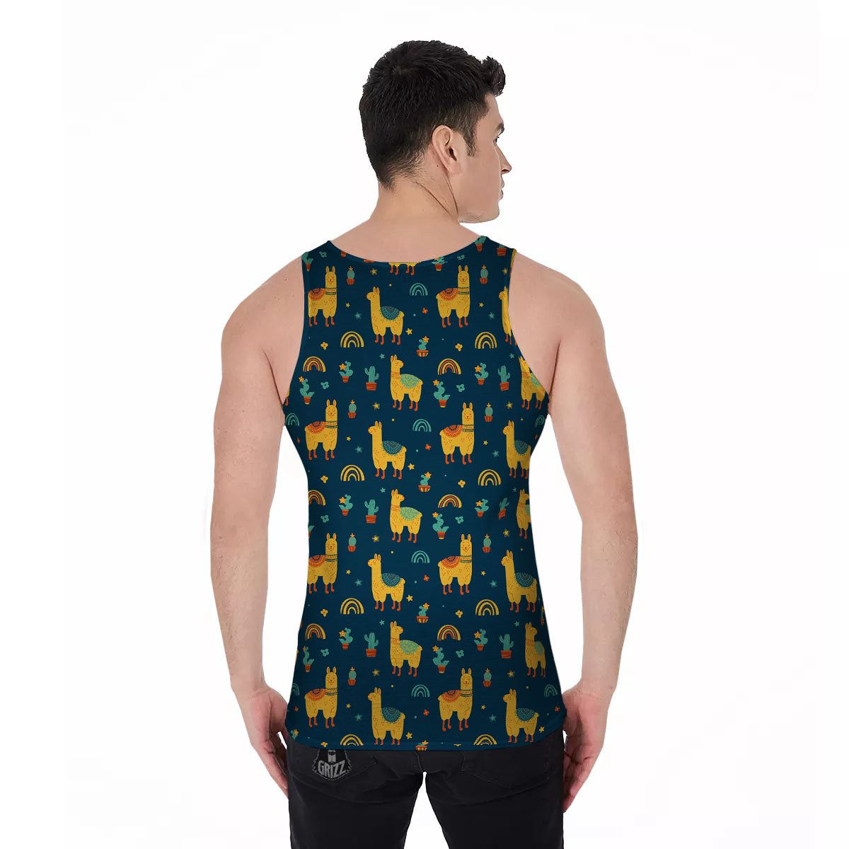 Llama And Cute Cactus Print Pattern Men's Tank Top-grizzshop