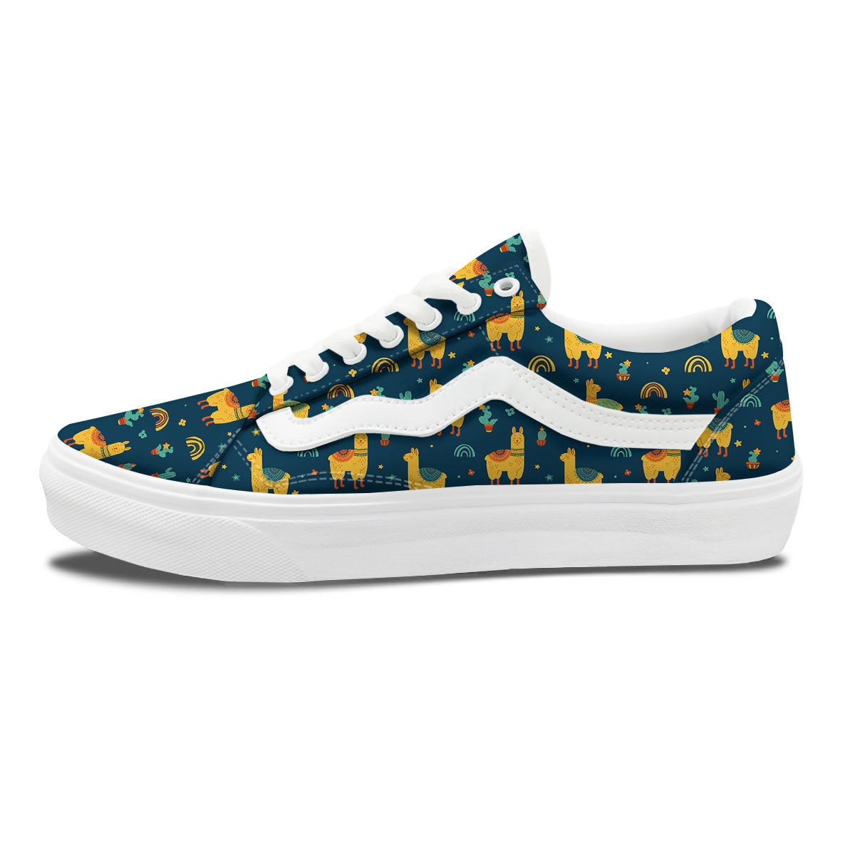 Llama And Cute Cactus Print Pattern Skate Shoes-grizzshop