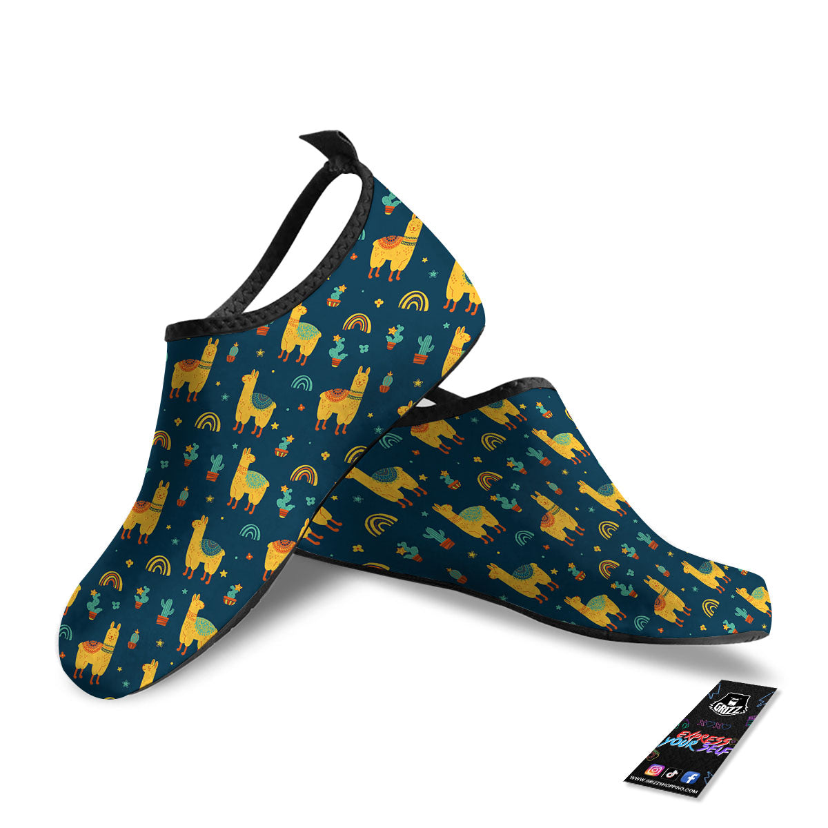 Llama And Cute Cactus Print Pattern Water Shoes-grizzshop
