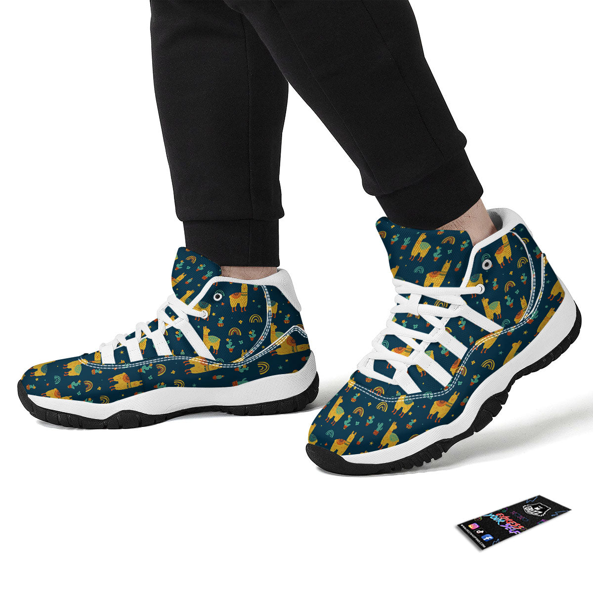 Llama And Cute Cactus Print Pattern White Bball Shoes-grizzshop