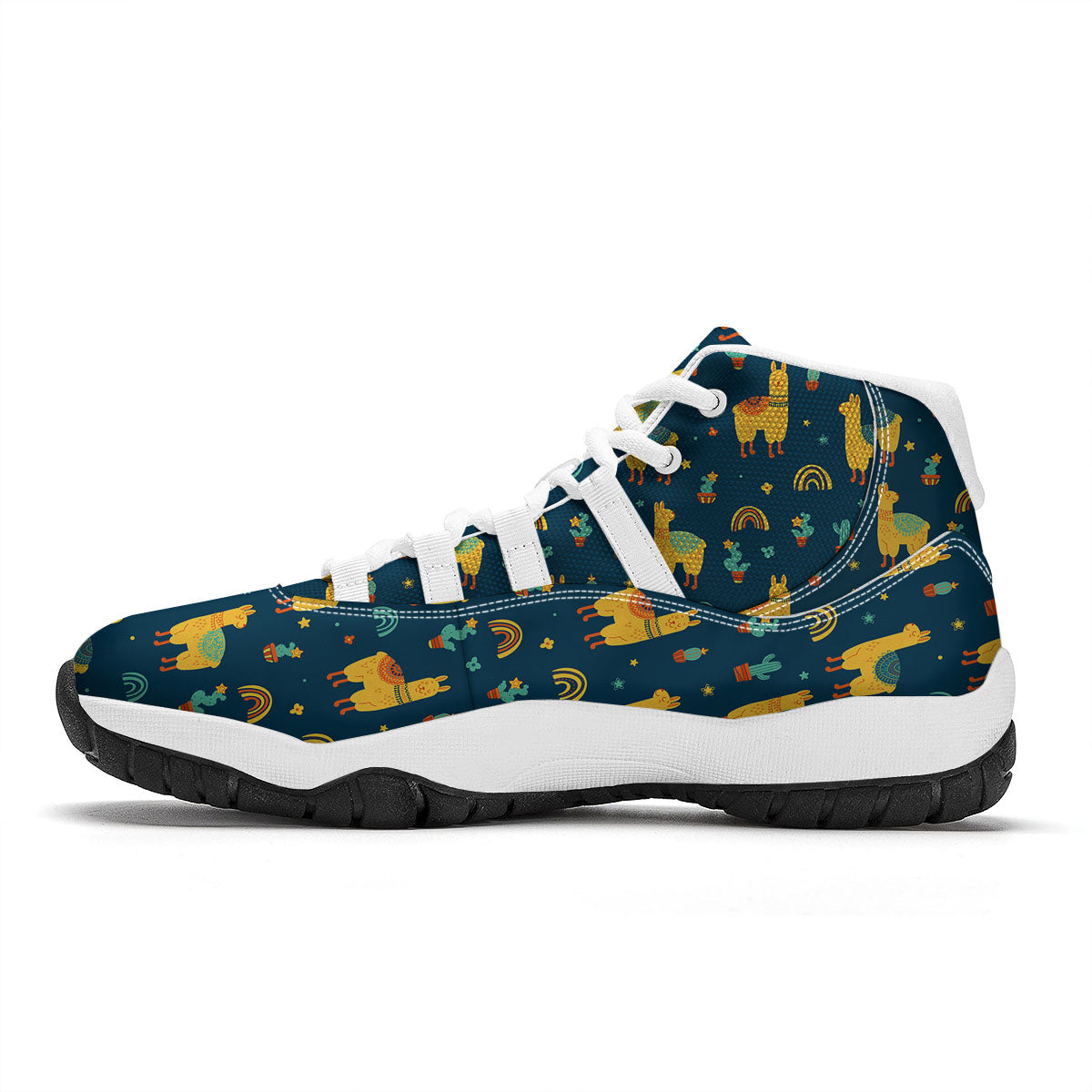 Llama And Cute Cactus Print Pattern White Bball Shoes-grizzshop