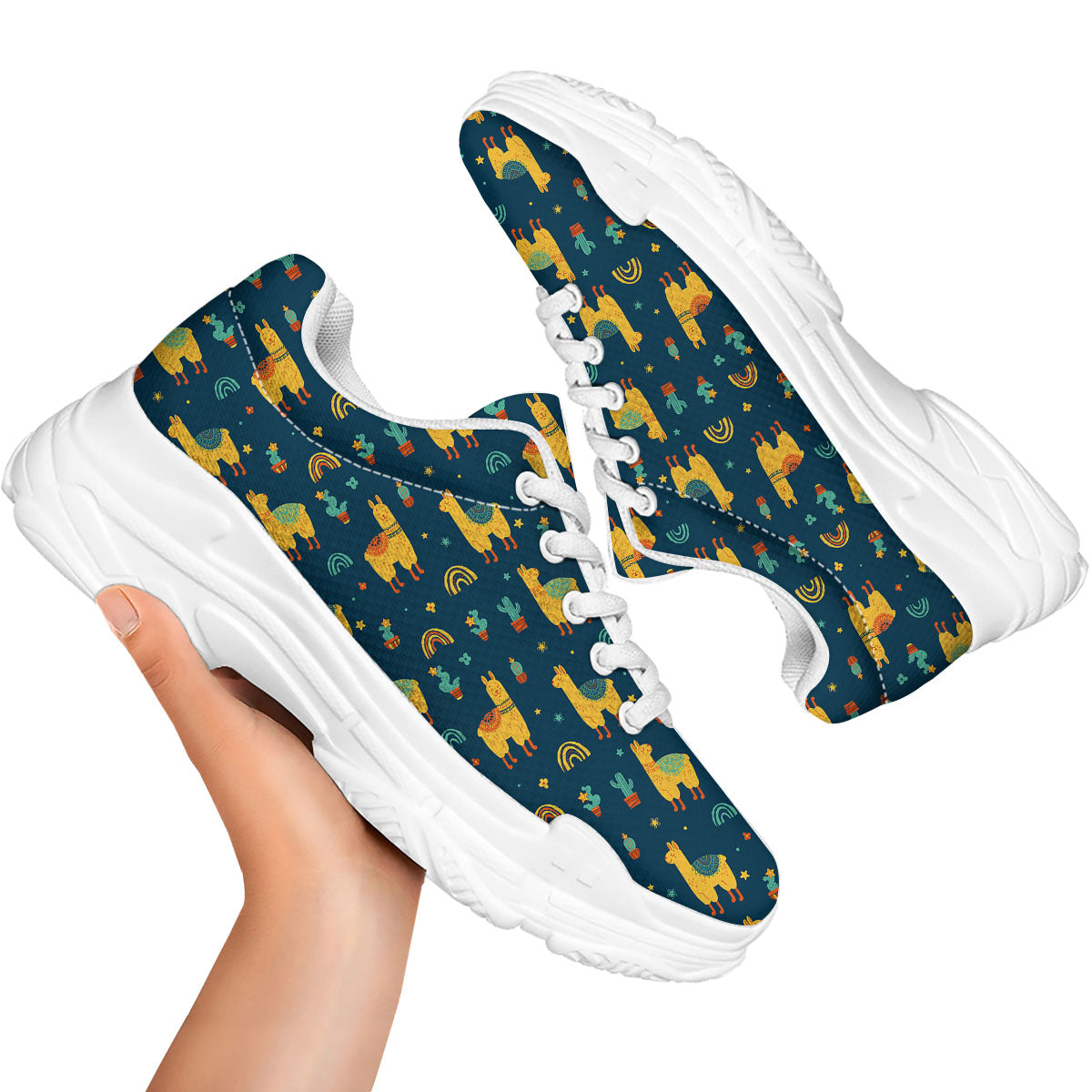 Llama And Cute Cactus Print Pattern White Chunky Shoes-grizzshop