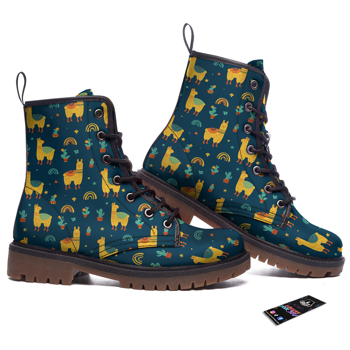 Llama And Cute Cactus Print Pattern Work Boots-grizzshop