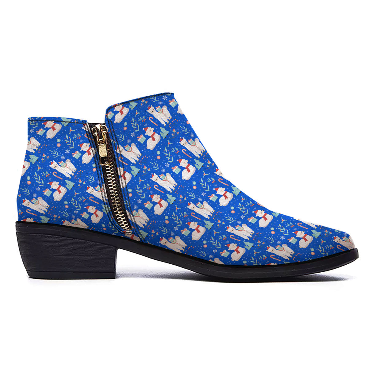 Llama Christmas Print Pattern Ankle Boots-grizzshop