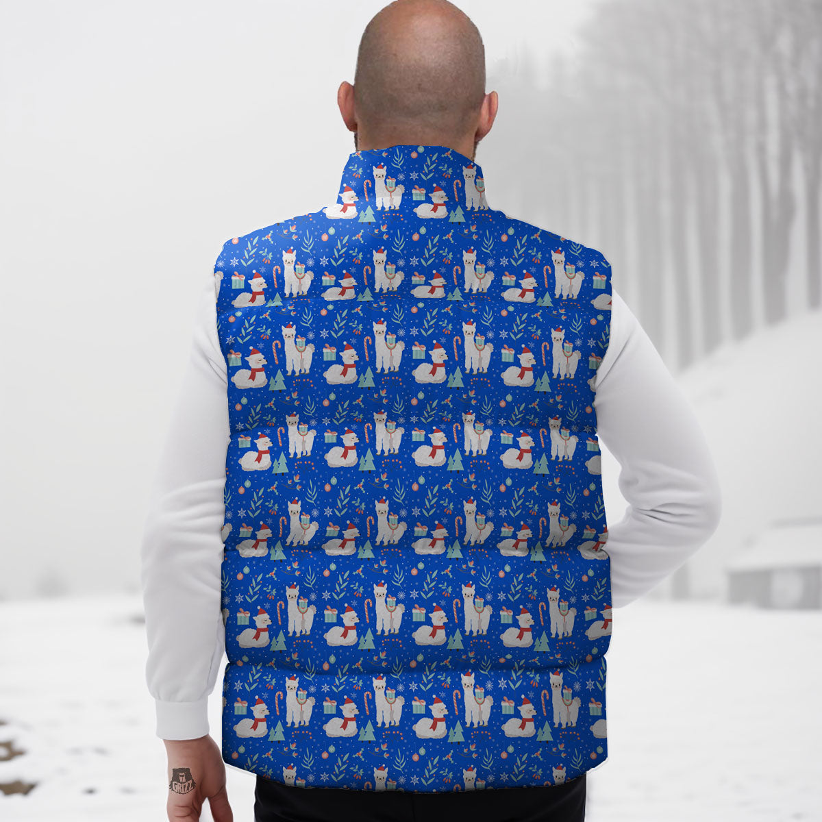 Llama Christmas Print Pattern Down Vest-grizzshop