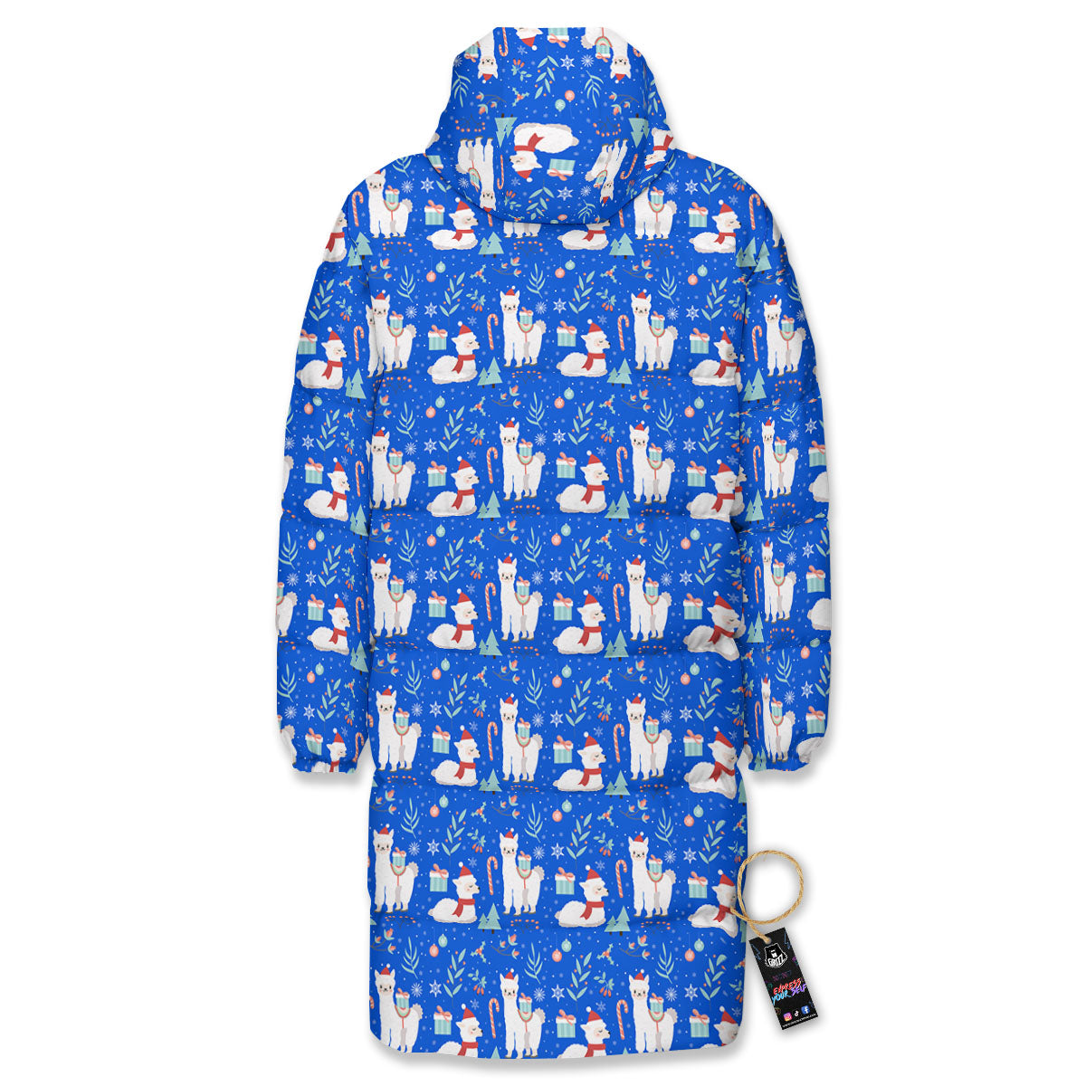 Llama Christmas Print Pattern Long Down Jacket-grizzshop