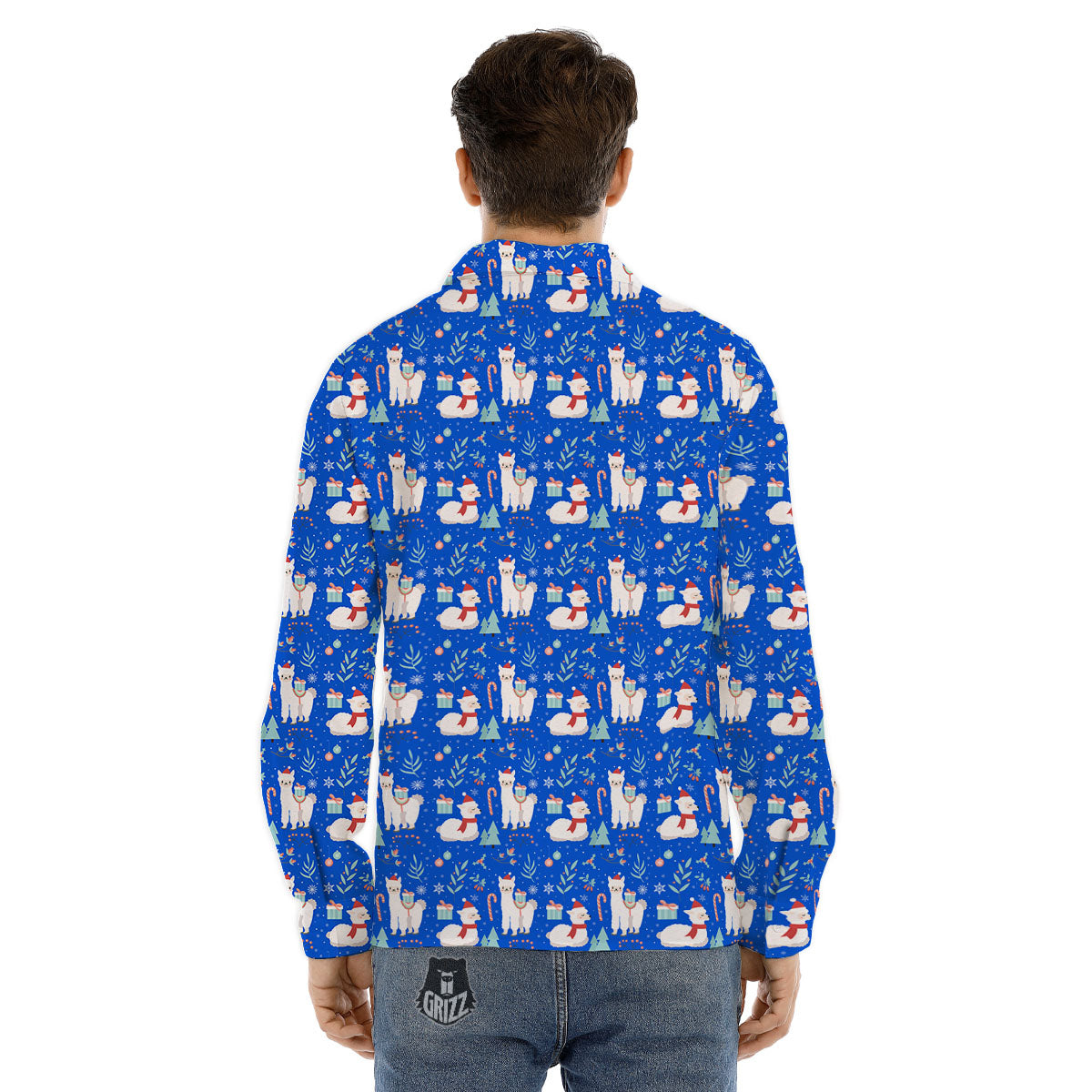 Llama Christmas Print Pattern Men's Dress Shirts-grizzshop