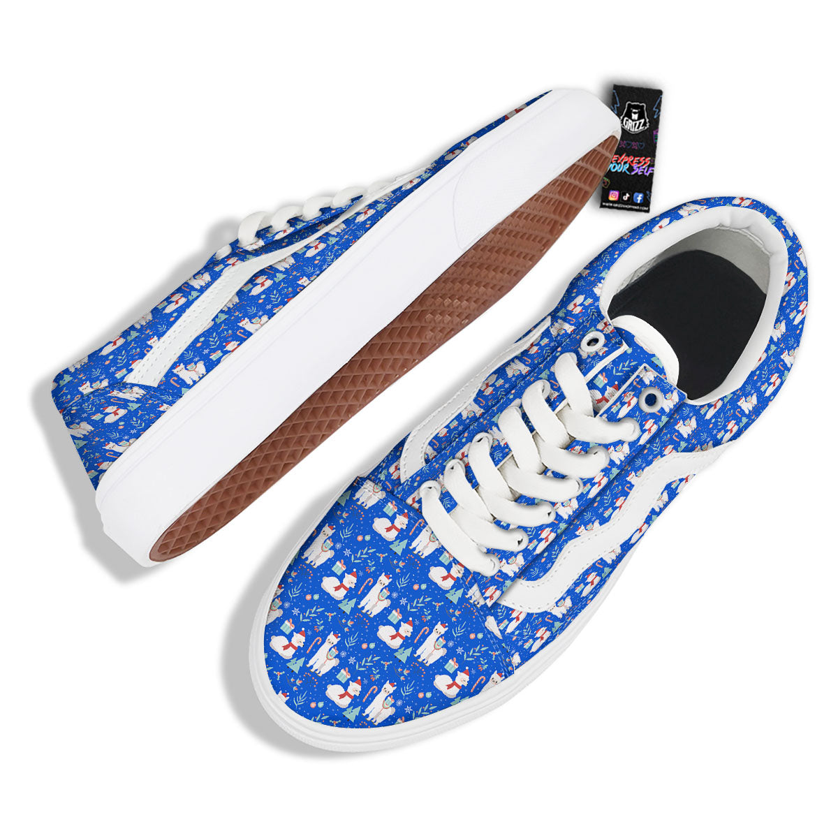 Llama Christmas Print Pattern Skate Shoes-grizzshop