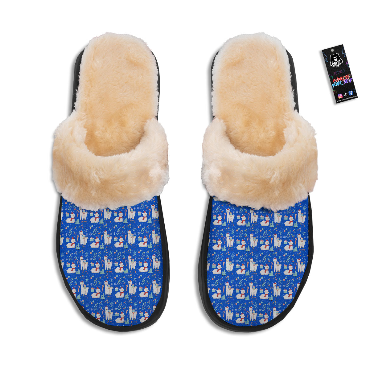 Llama Christmas Print Pattern Slippers-grizzshop