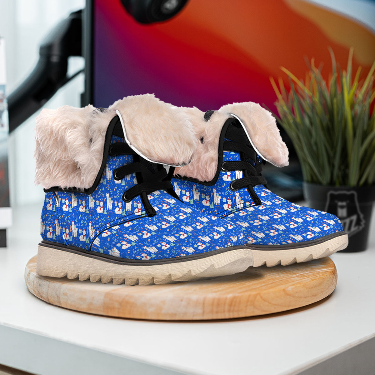 Llama Christmas Print Pattern Snow Boots-grizzshop