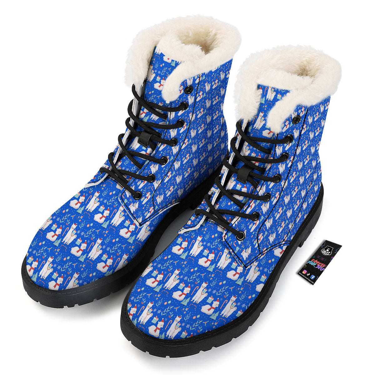 Llama Christmas Print Pattern Winter Boots-grizzshop