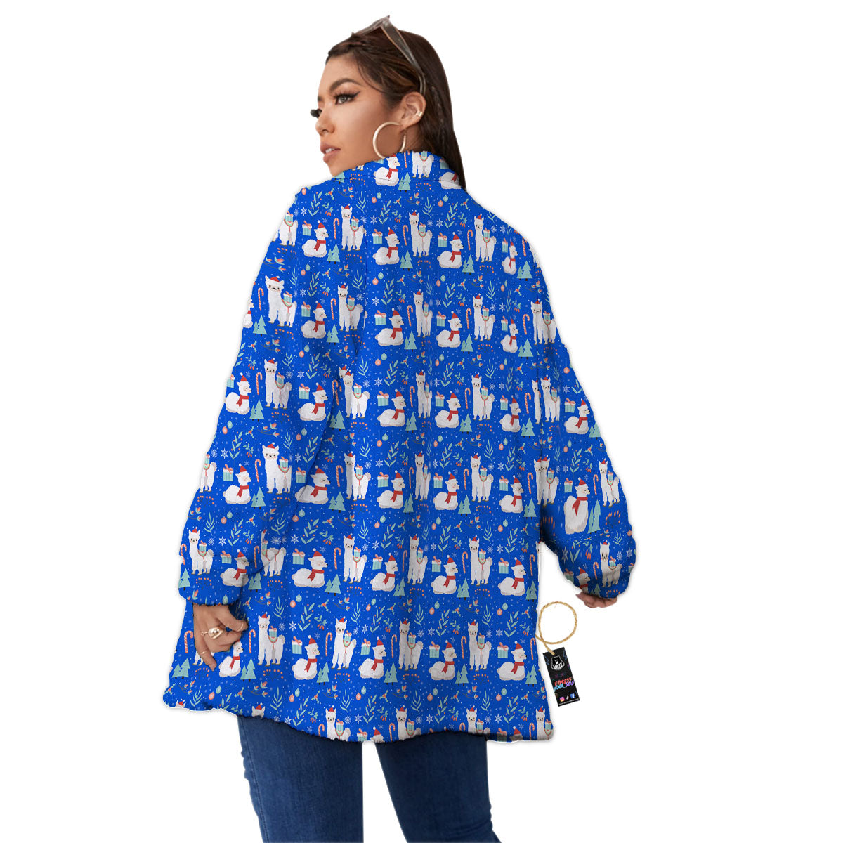 Llama Christmas Print Pattern Women's Sherpa Jacket-grizzshop