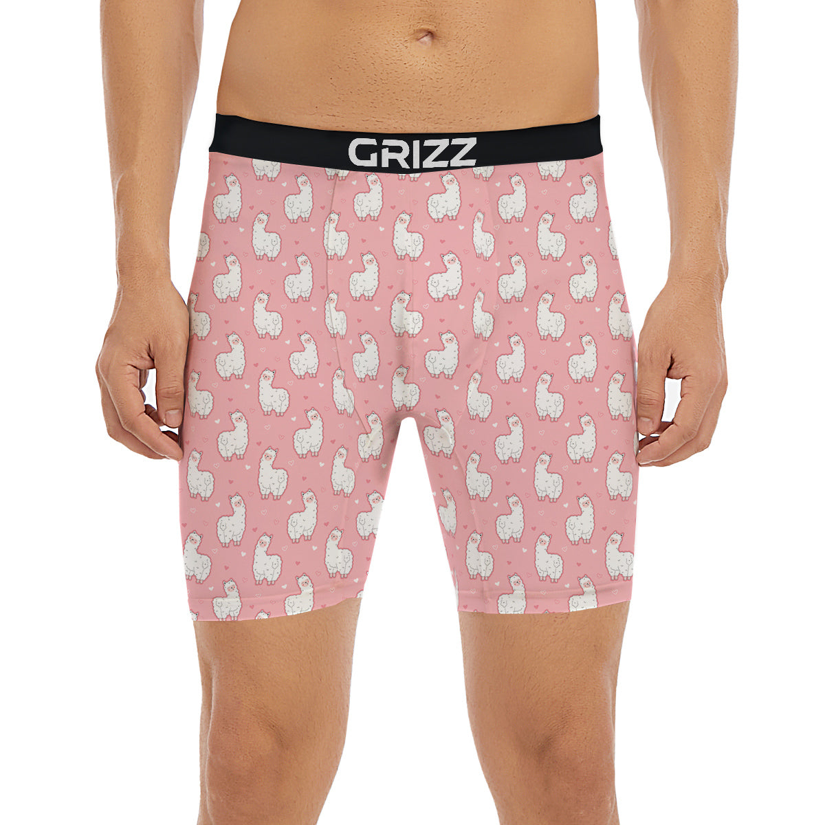 Llama Cute Pink Print Pattern Boxer Briefs-grizzshop