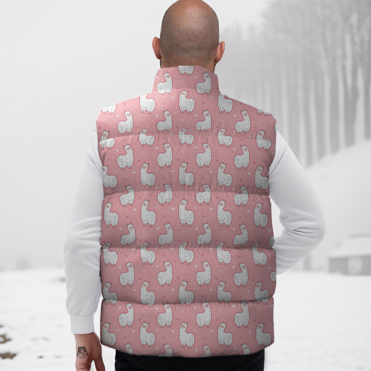 Llama Cute Pink Print Pattern Down Vest-grizzshop