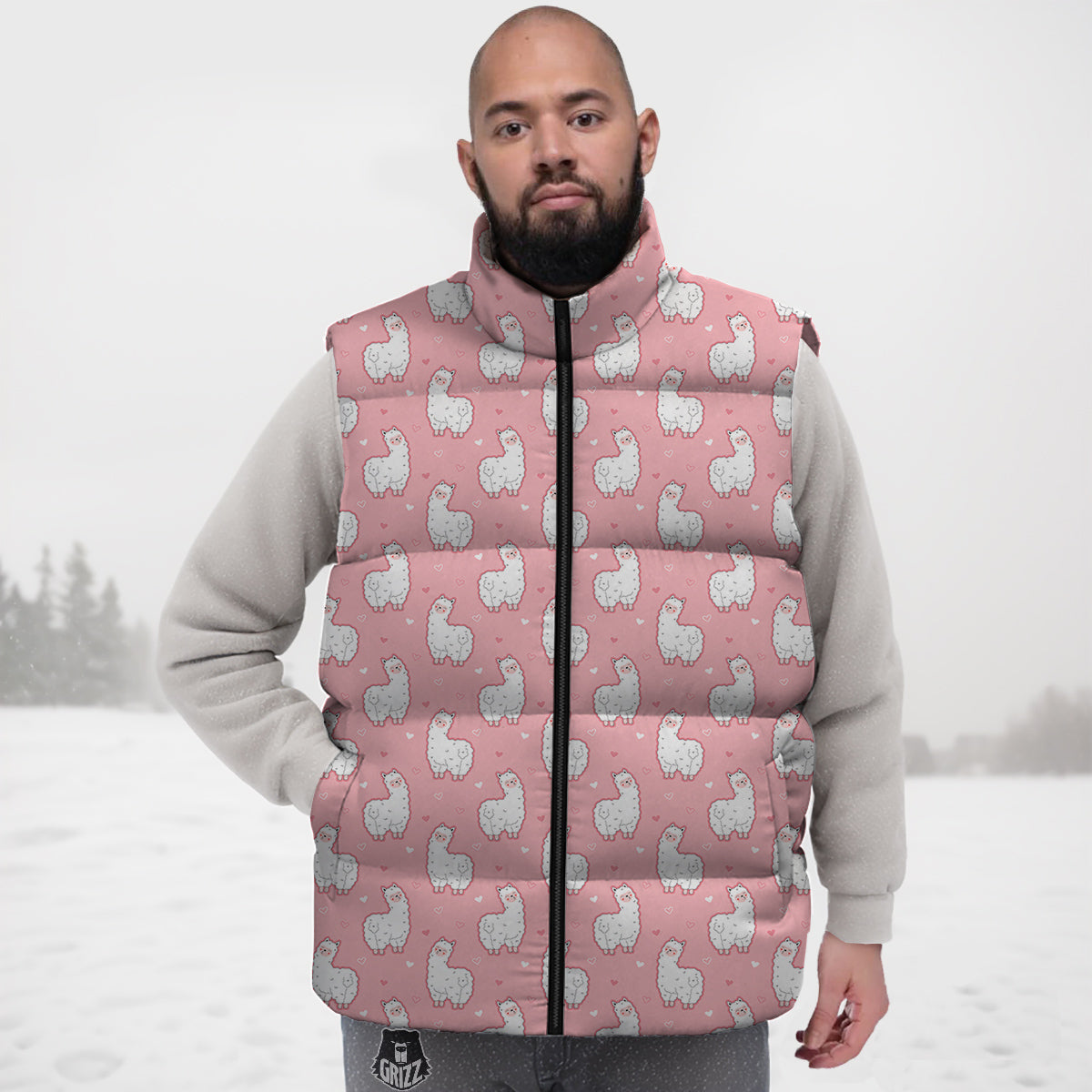 Llama Cute Pink Print Pattern Down Vest-grizzshop