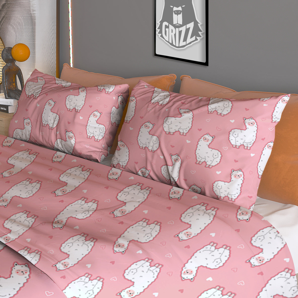 Llama Cute Pink Print Pattern Duvet Cover Bedding Set